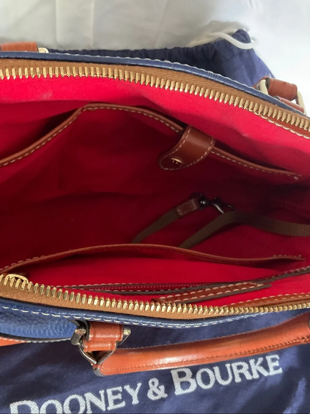 Dooney & Bourke Navy with Tan Trim Pebbled Leather Satchel